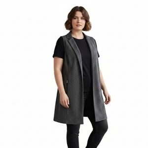PENNINGTONS Women's Charcoal Grey Sleeveless Long Blazer Vest Jacket Size 18 NWT